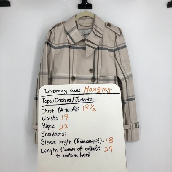 NWT Coach cream Ivory Plaid Tattersall Short Trench Coat size M - Picture 13 of 15